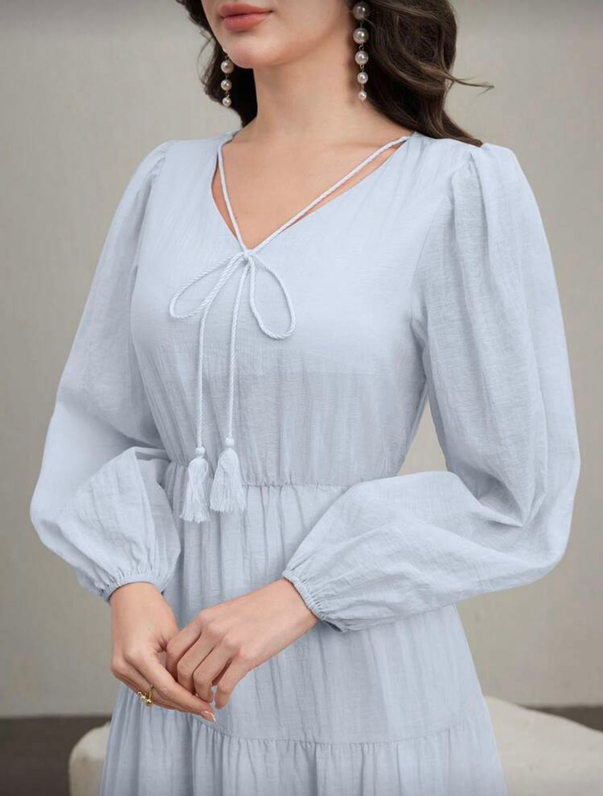 Light blue puff sleeve maxi dress
