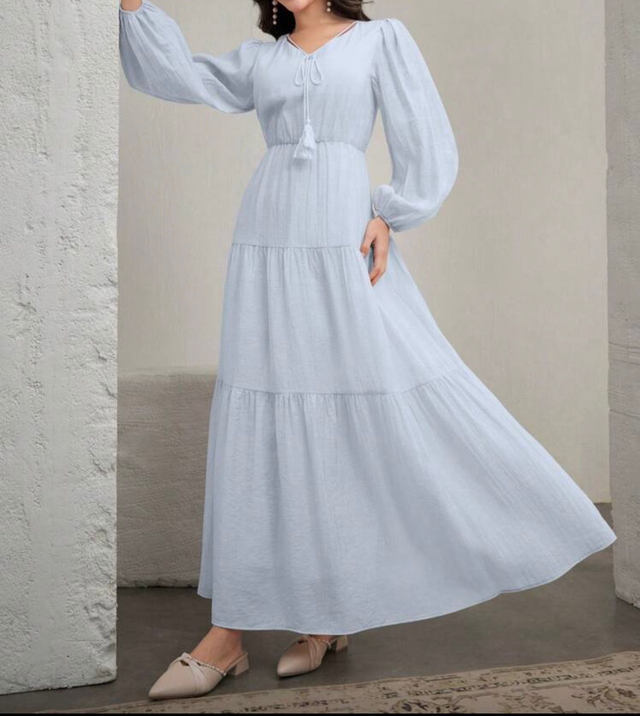 Light blue puff sleeve maxi dress