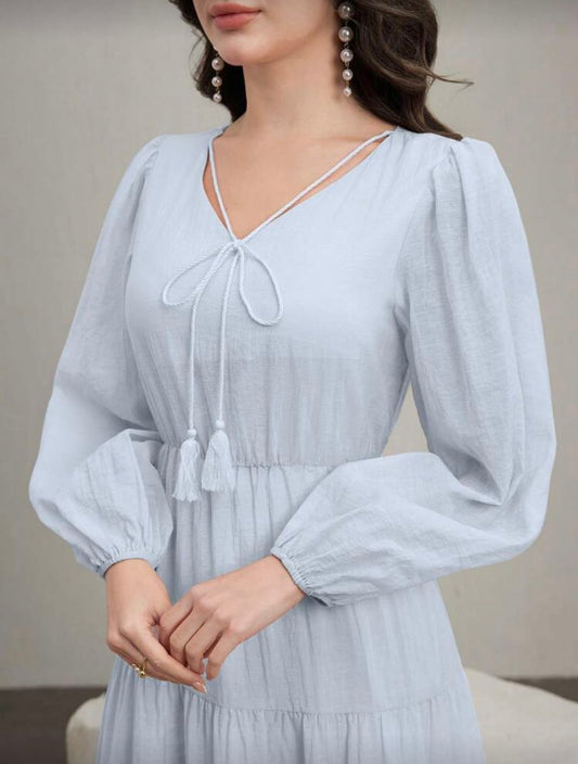 Light blue puff sleeve maxi dress